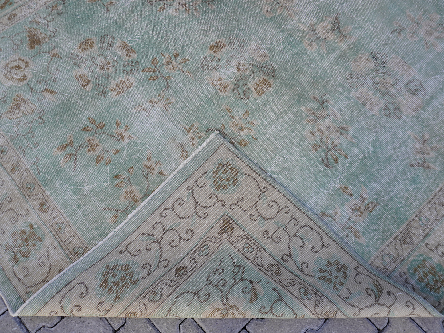 Wool Green Vintage Rug 7x10 ft - skuf5