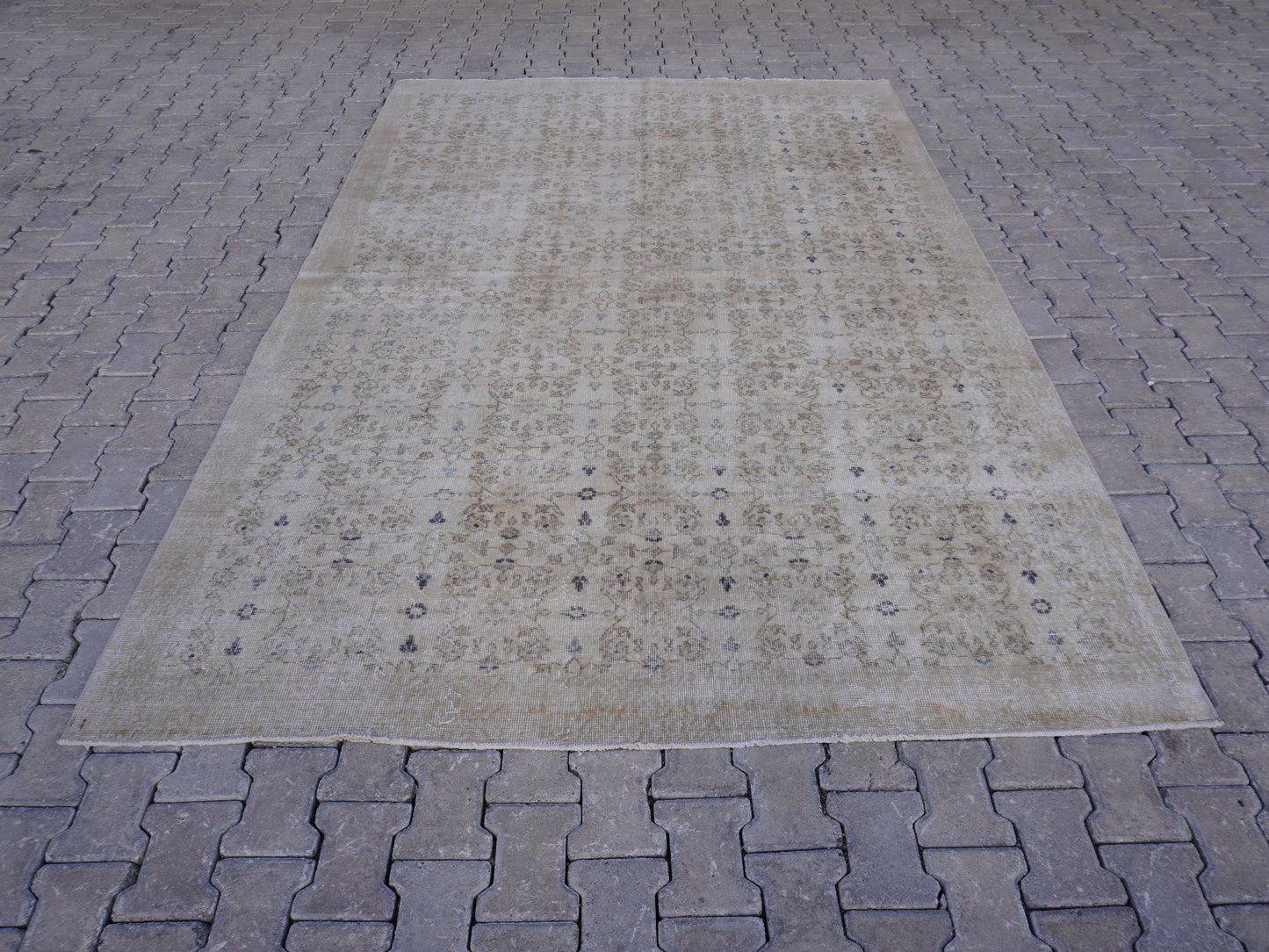 Vintage Neutral Wool Rug 7x10 ft - skuf174