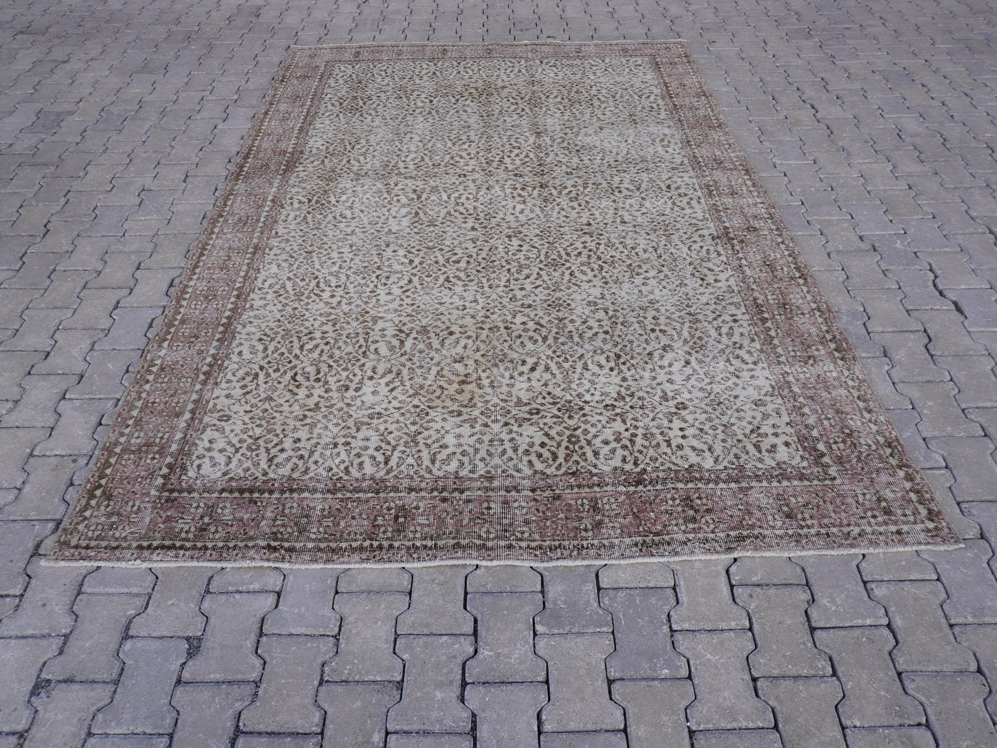 Wool Neutral Vintage Rug 7x10 ft - skuf36