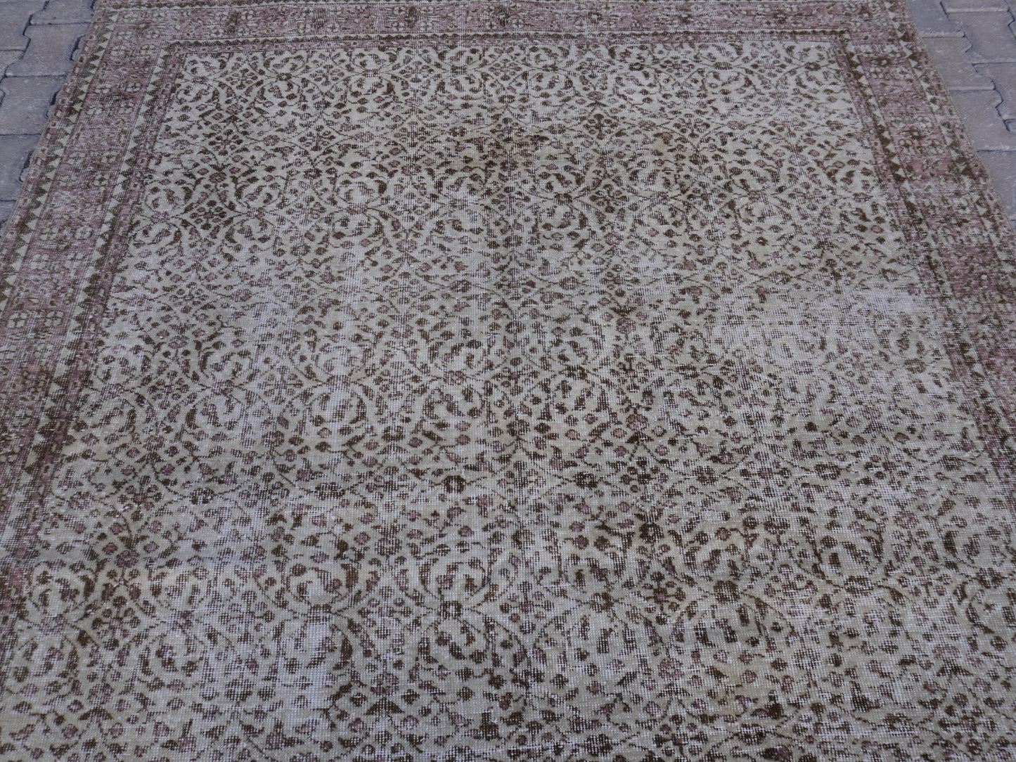Wool Neutral Vintage Rug 7x10 ft - skuf36