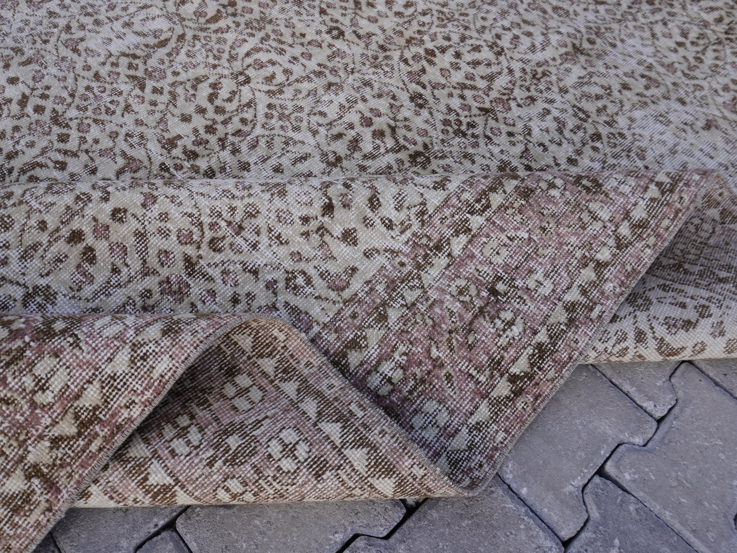 Wool Neutral Vintage Rug 7x10 ft - skuf36