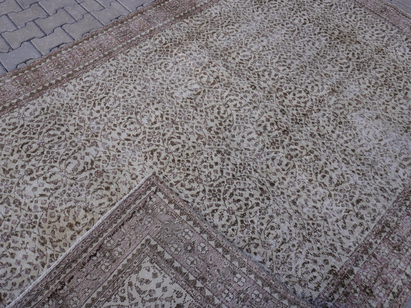 Wool Neutral Vintage Rug 7x10 ft - skuf36