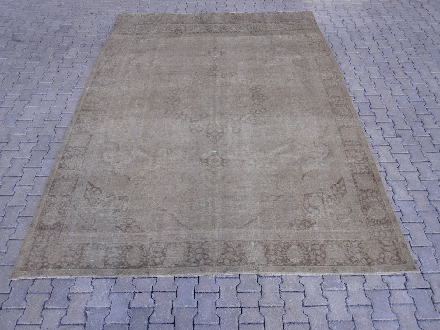 Vintage Neutral Rug 9x12 ft- Hand-Knotted, Soft Tones, Large Area Rug |sku1369