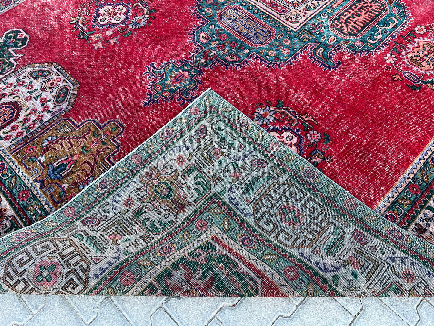 Red Vintage Wool Rug 9x12 ft - sku1267
