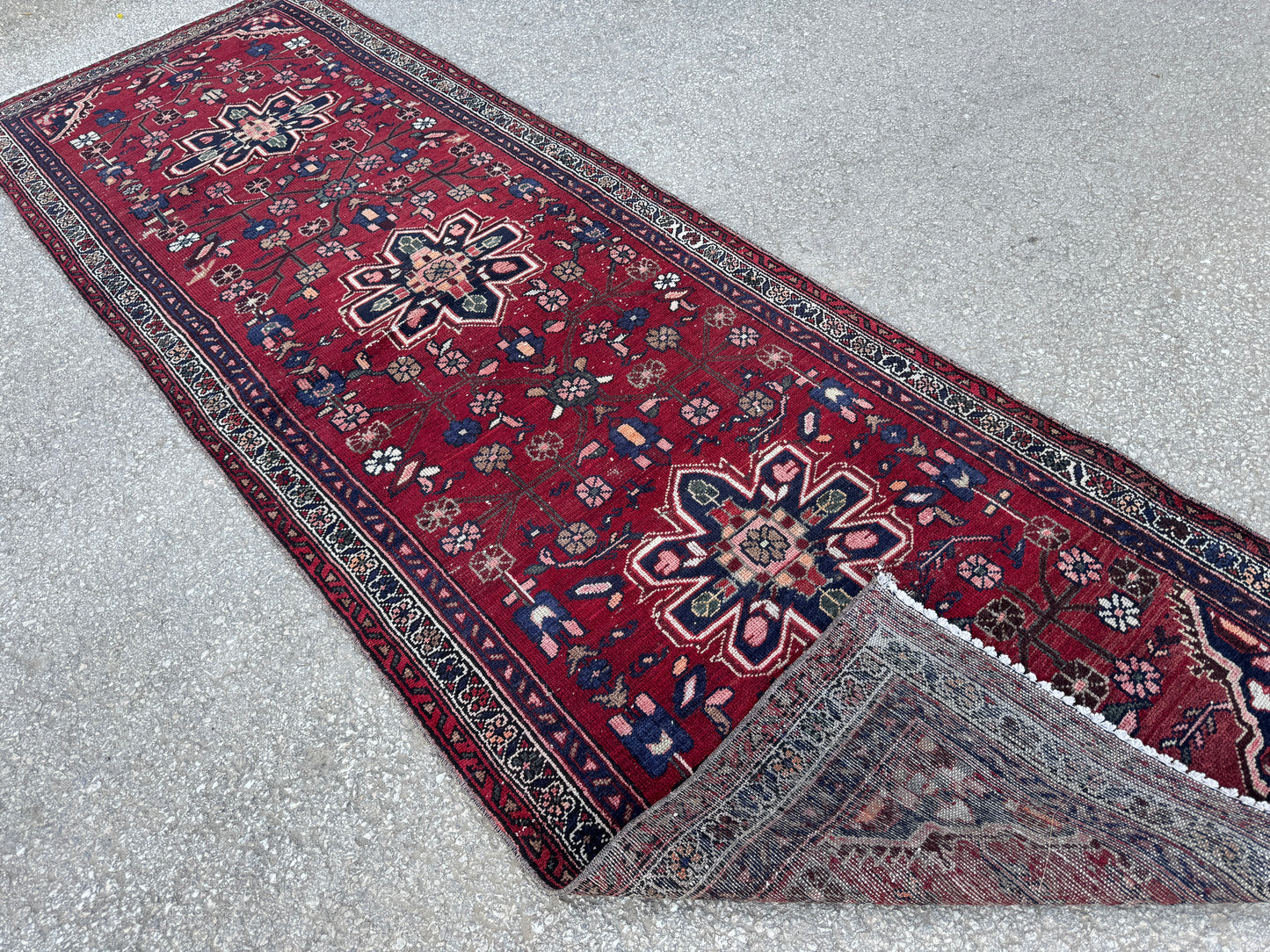 3x9 Vintage Persian Runner Rug – 1970s Hand Knotted Wool Rug, Red Tribal Hallway Rug - sku2060
