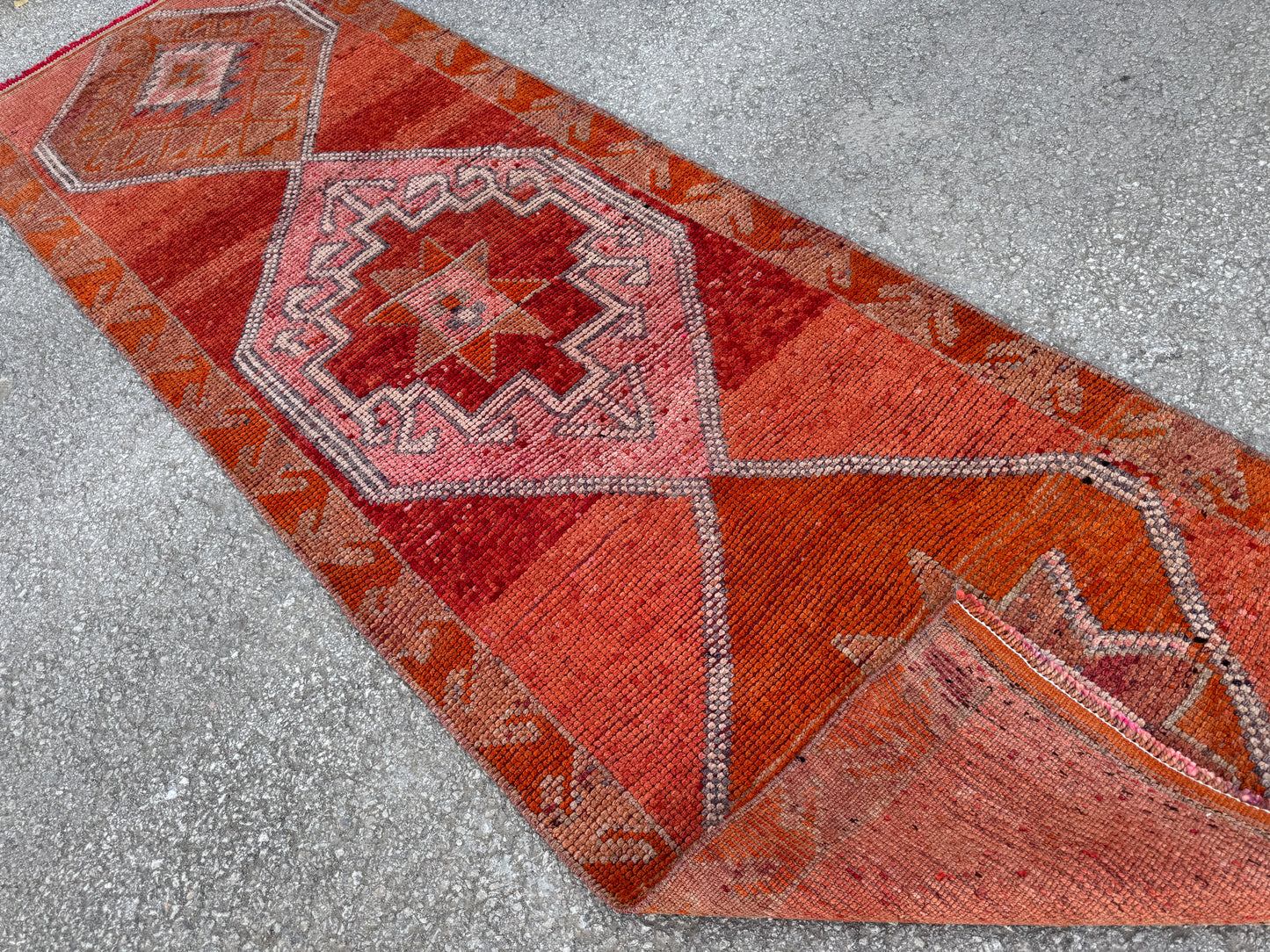 3x10 Vintage Herki Runner Rug – Terracotta Tribal Hallway Rug, 1970s Boho Runner- sku2045