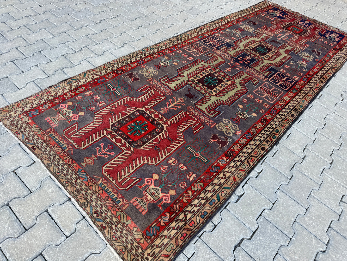 Vintage Wool Runner Rug 4x10 ft - sku1663