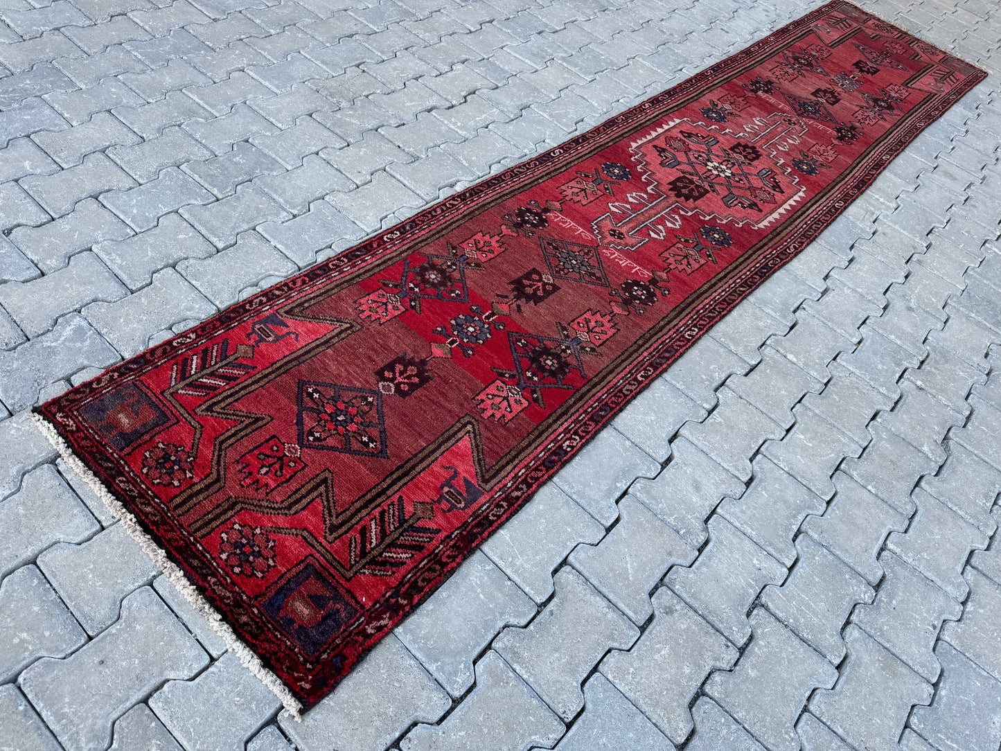 Vintage Handmade Runner Rug 2x12 ft - sku1682