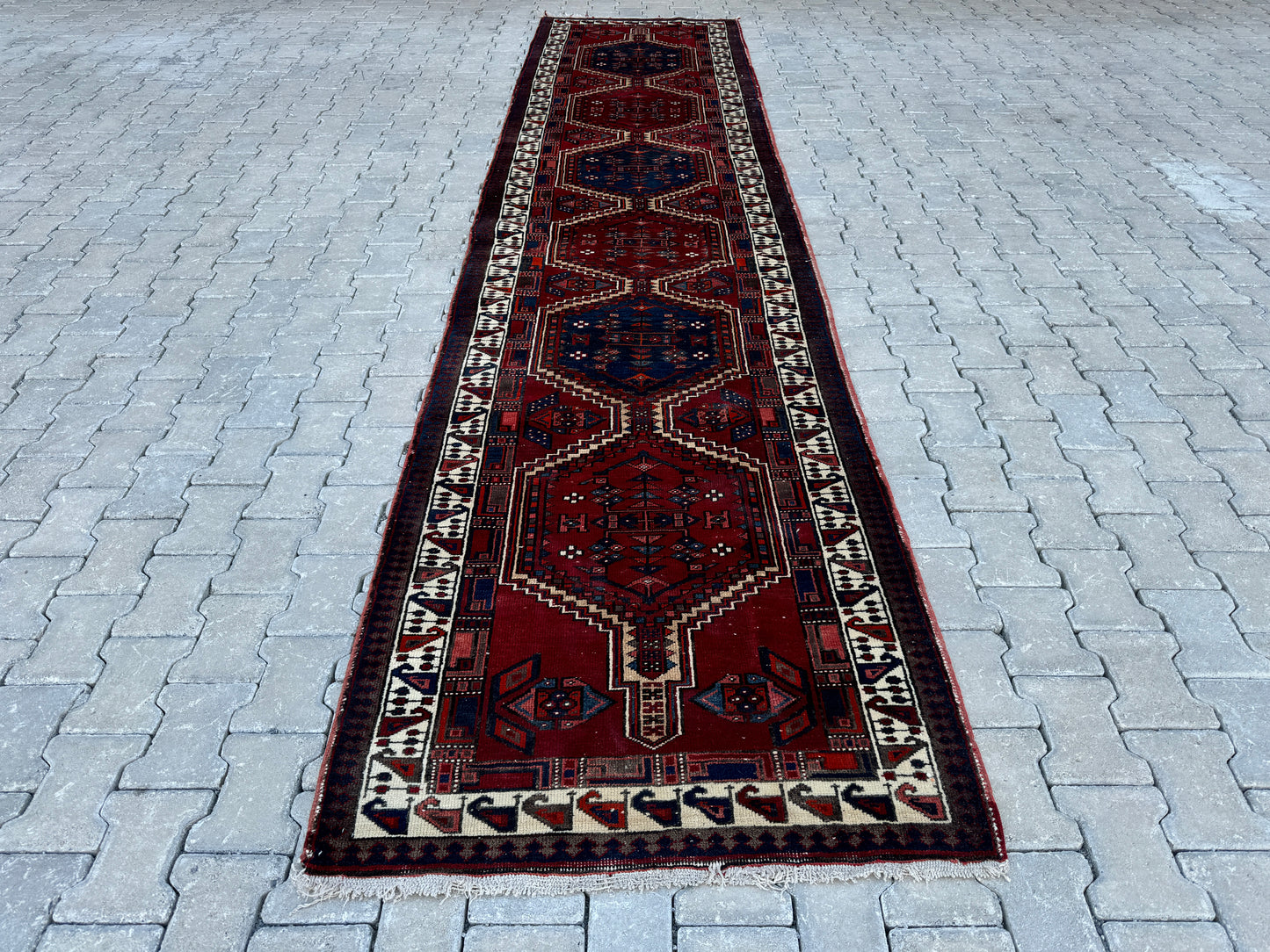 Vintage Long Wool Runner Rug 3x15 ft - sku1696