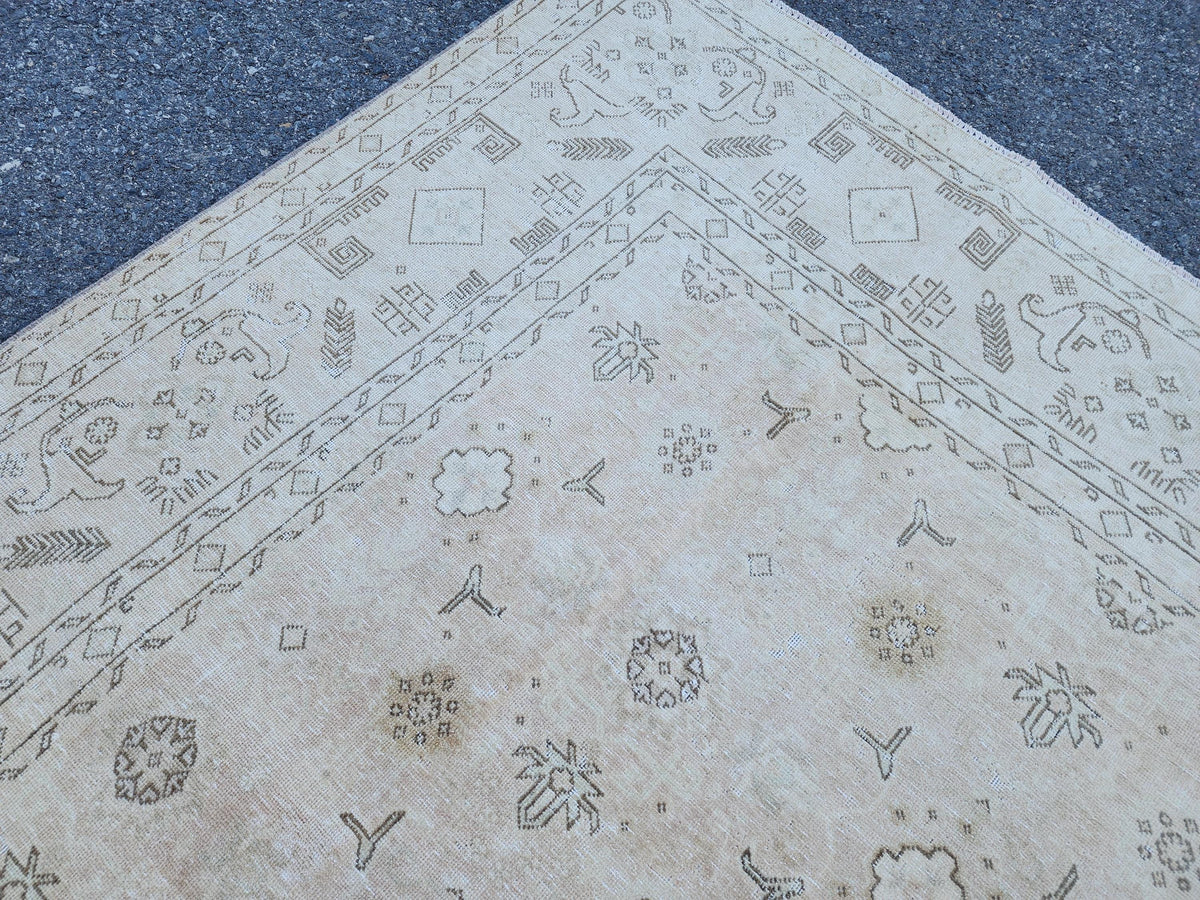 9x12 Neutral Area Rug, Turkish Hand Knotted Beige and Brown Wool, Farmhouse Decor