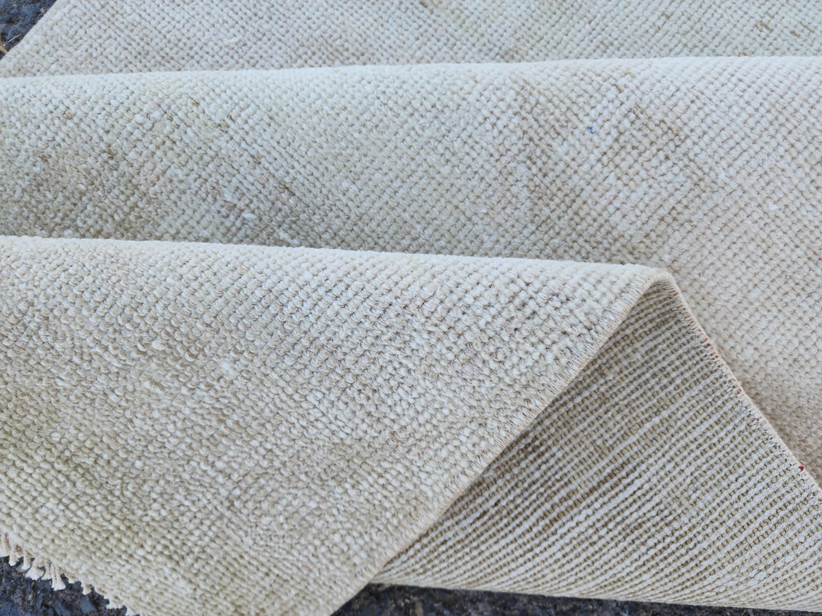 Neutral Vintage Runner Rug 2.7 x 11.3 ft, Turkish Hand Knotted Up Cycled Wool, Eco Friendly