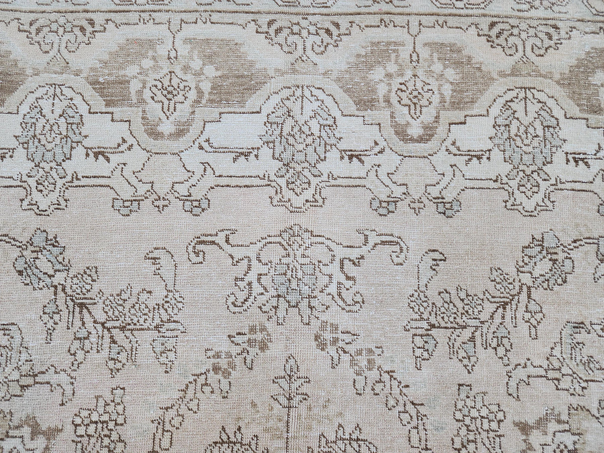 10x13 Neutral Vintage Rug, Hand Knotted Up Cycled Wool, Beige and Brown