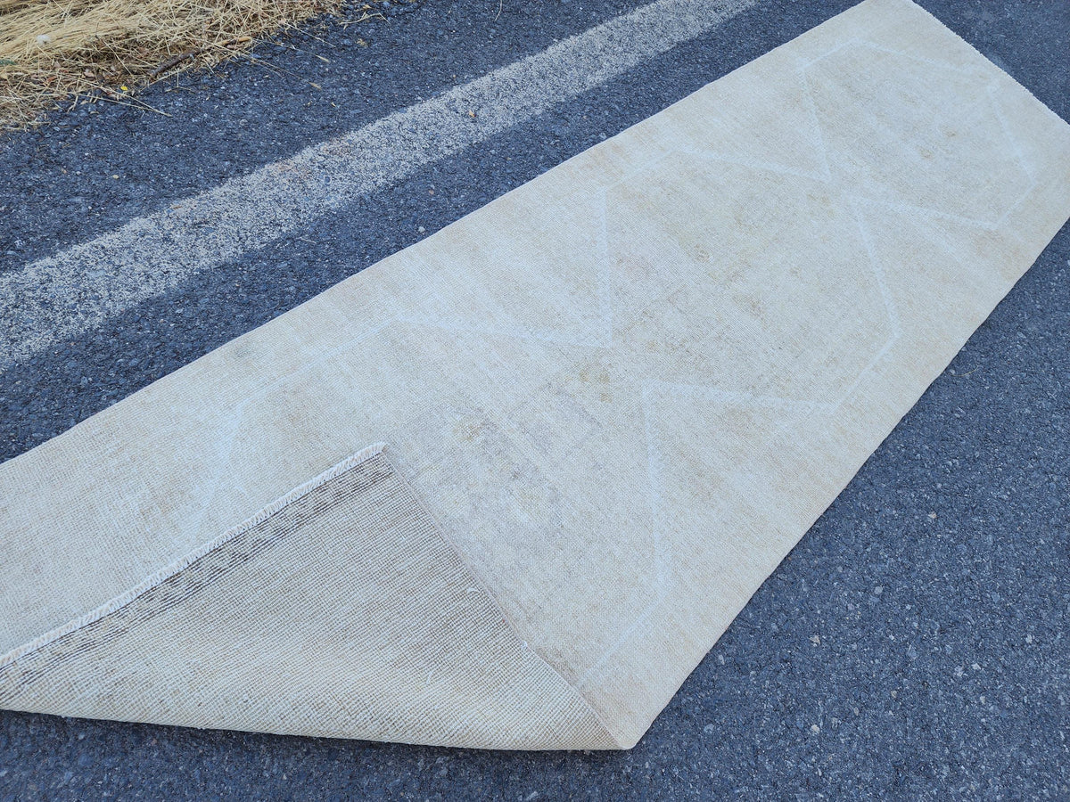 3x10 Neutral Runner Rug, Hand Made Rustic Decor, Oriental Living Room Decor