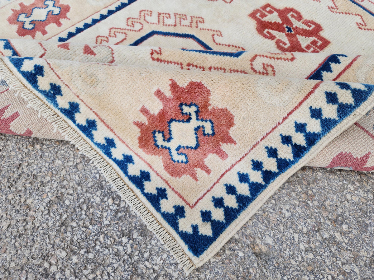 4x6 Hand Made Anatolian Rug, Pink, Blue, Red Distressed Area Carpet, Farmhouse Decor