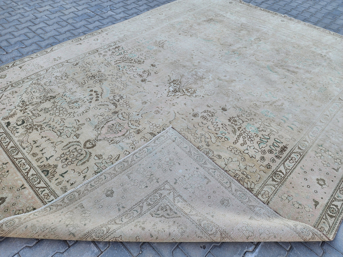 Hand Knotted Wool Area Rug 10x13: Beige Bohemian Patterned Rug