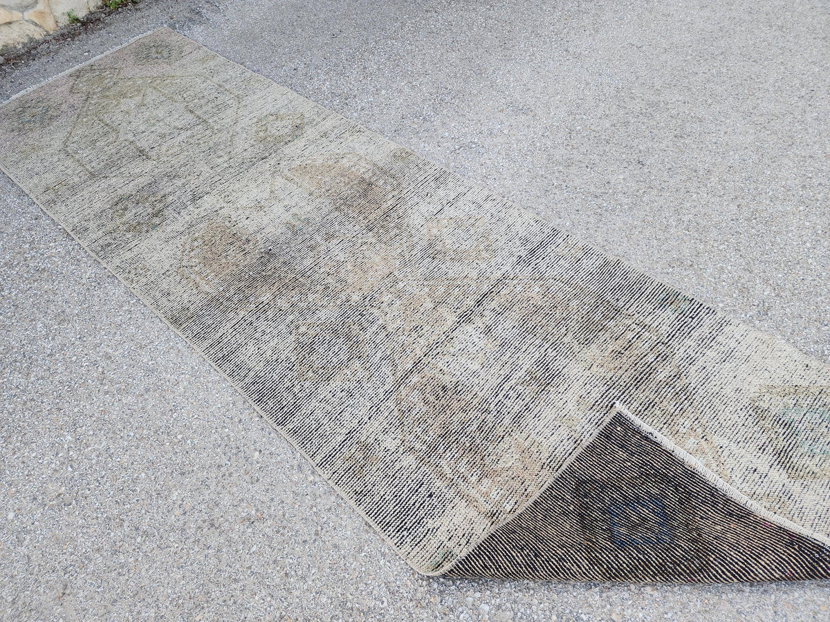Turkish Wool Runner Rug 3x11: Gray Rustic Farmhouse Decor