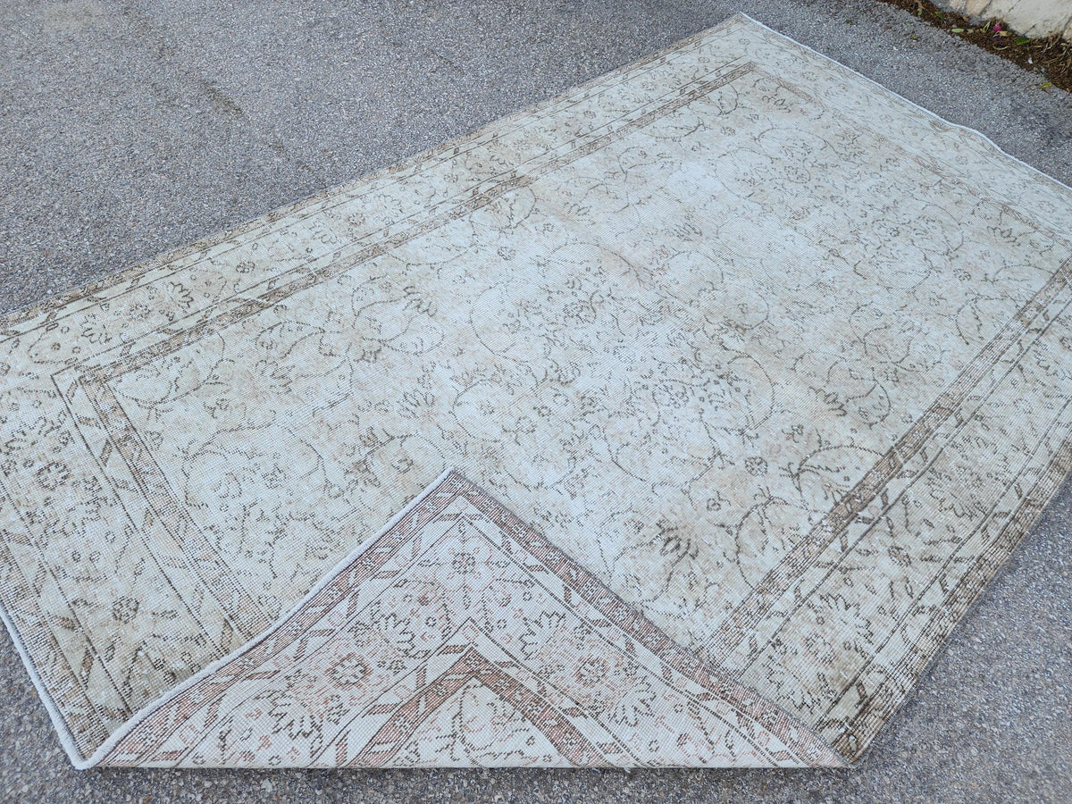 Neutral Rug 5x9, Hand Knotted, Oriental Living Room Decor, Beige and Brown