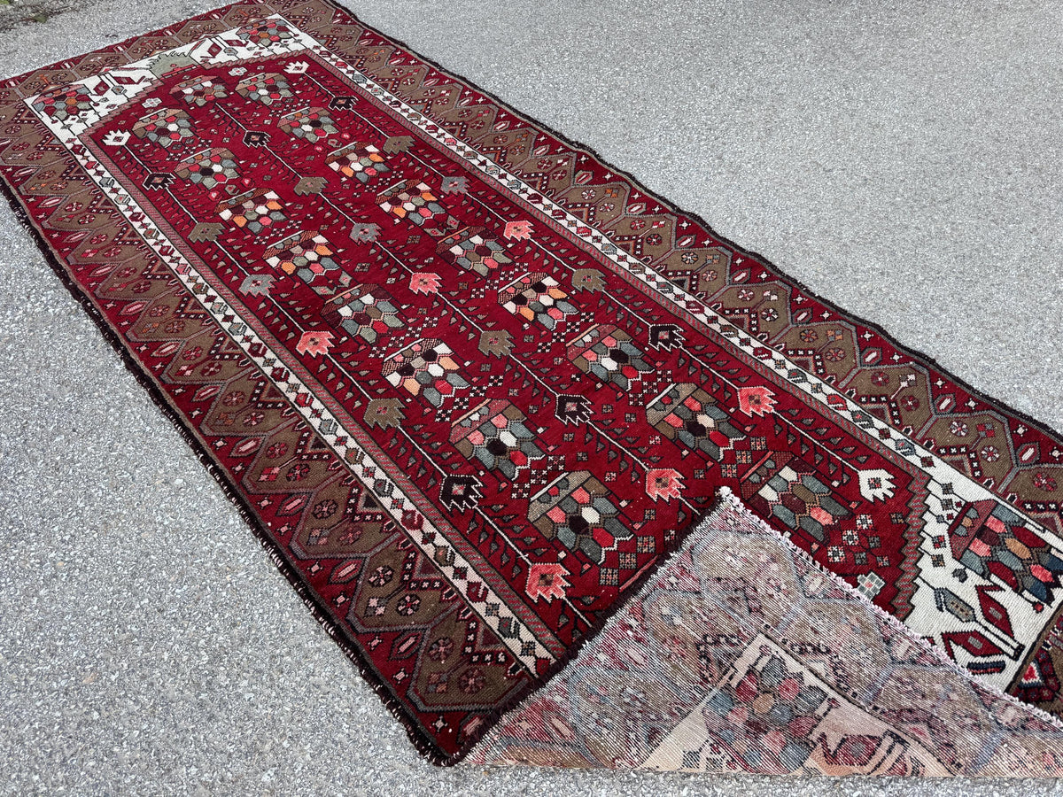 Hand Knotted Wool Runner Rug: 4x9 Rustic Boho Hallway Decor
