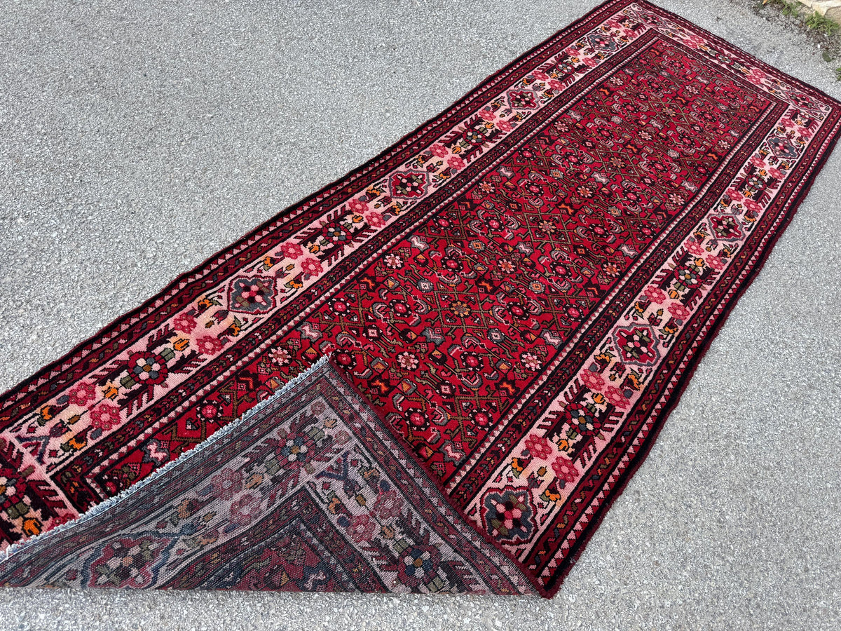 3x10 Red Wool Persian Runner Rug, Hand Knotted Hallway Decor