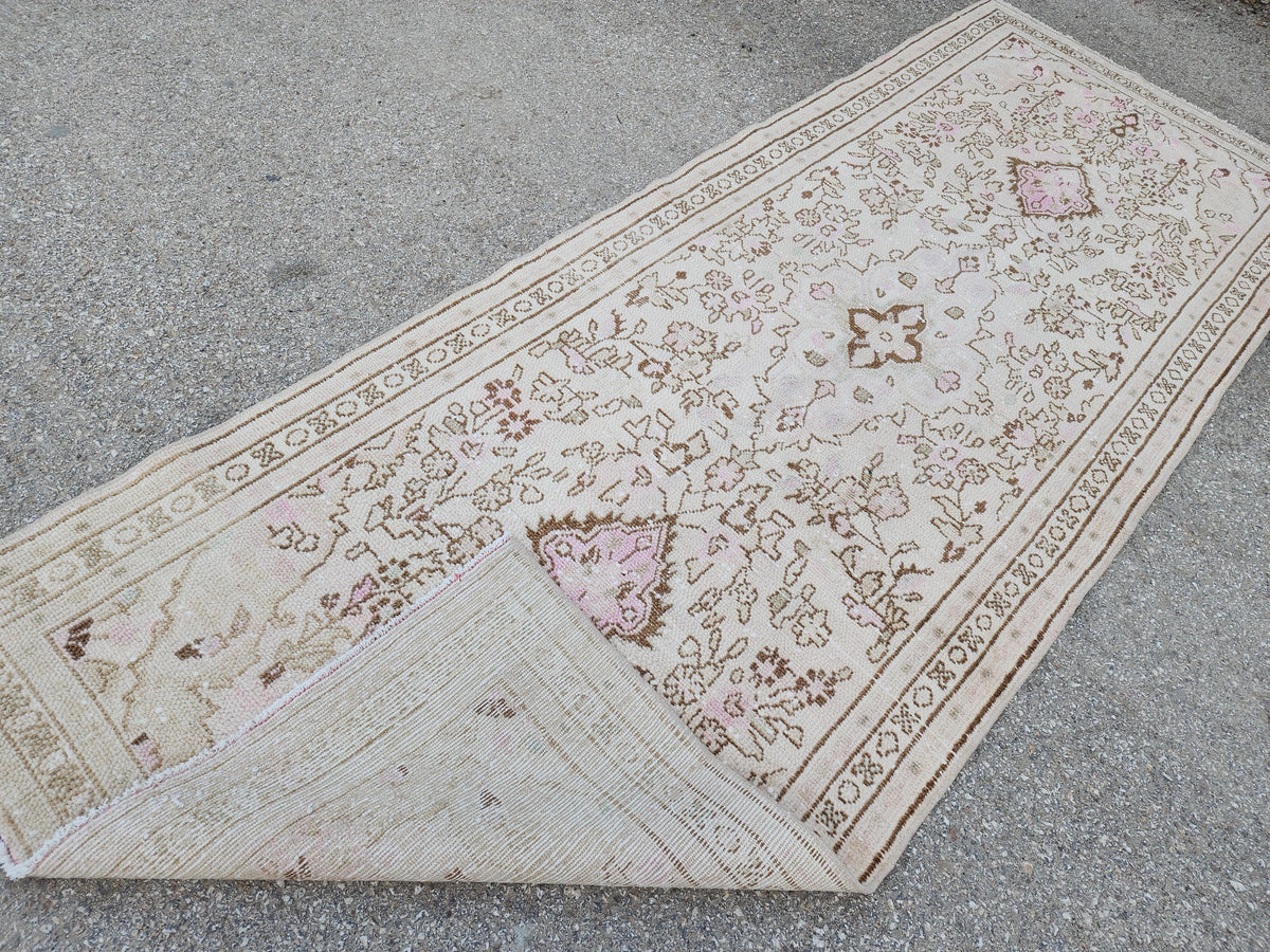 3x9 Neutral Runner Rug, Beige Hand Knotted, Boho Home Decor