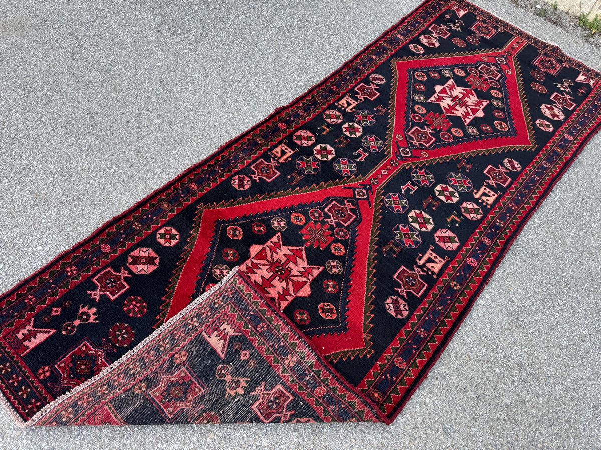 Hand Knotted Turkish Runner Rug 4x10: Oriental Red Entryway Rug