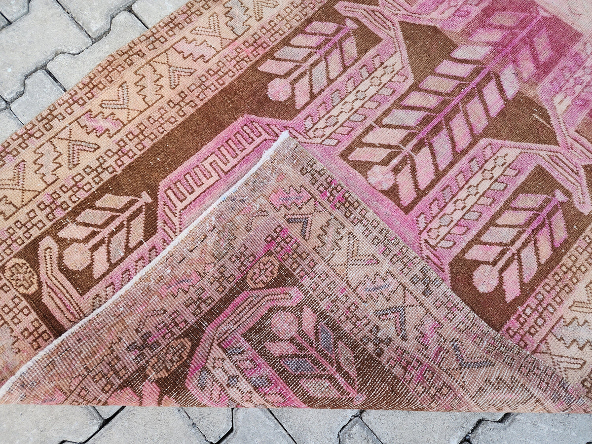 3x11 Pink Wool Runner Rug, Hand-Knotted Hallway & Entryway Rug, Neutral Boho Decor