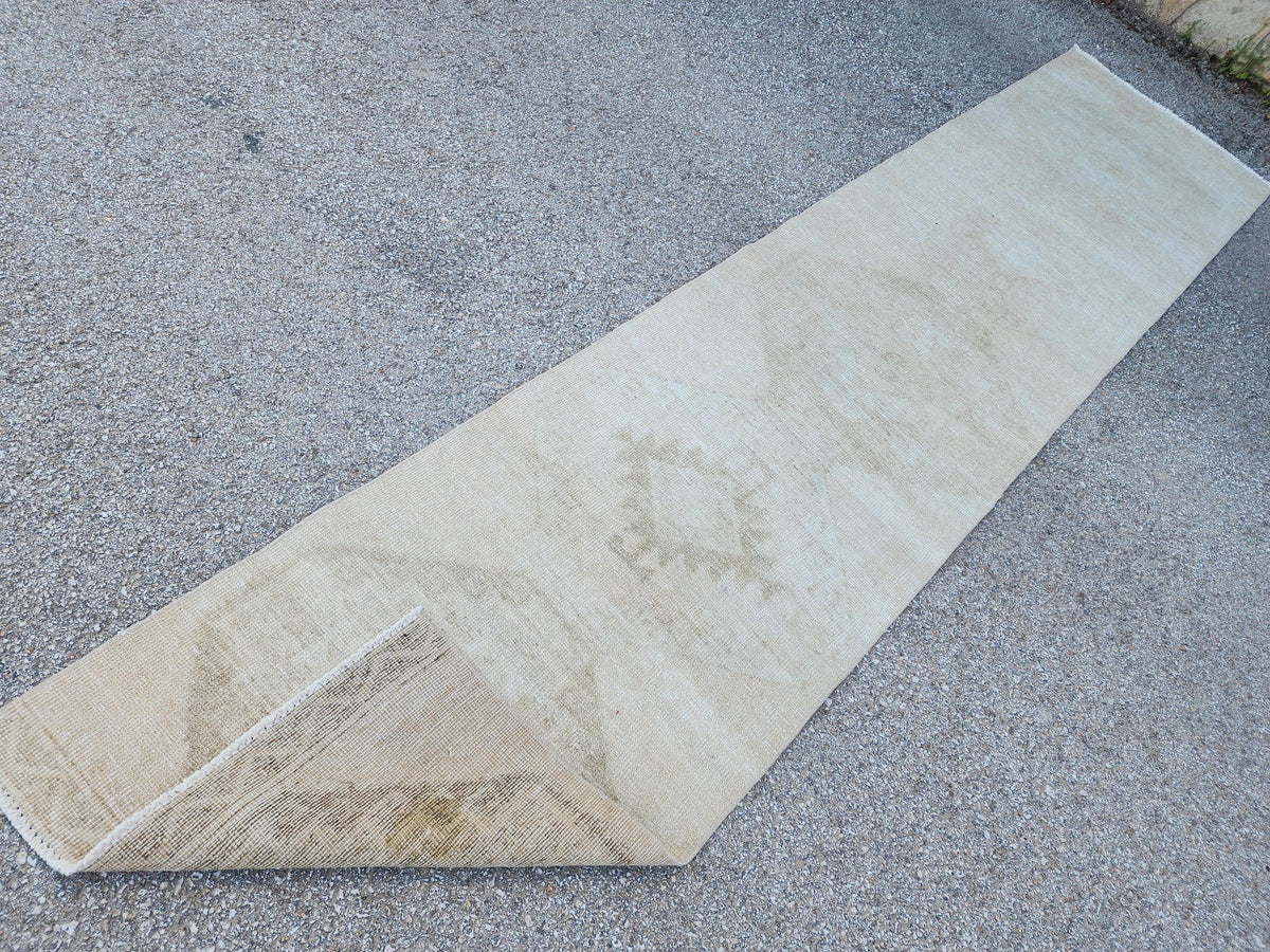 Beige Wool Runner Rug 3x12: Handmade Oriental Farmhouse Decor