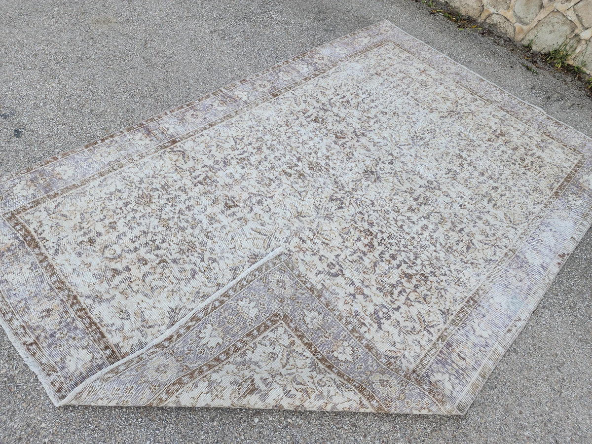 Hand Knotted Oushak Rug 6x9, Neutral Wool Home Decor, Beige Boho Decor