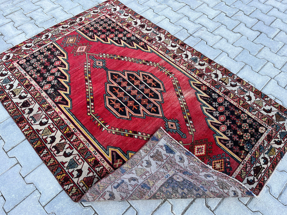 4x6 Vintage Turkish Wool Rug: Distressed Oushak Area Rug