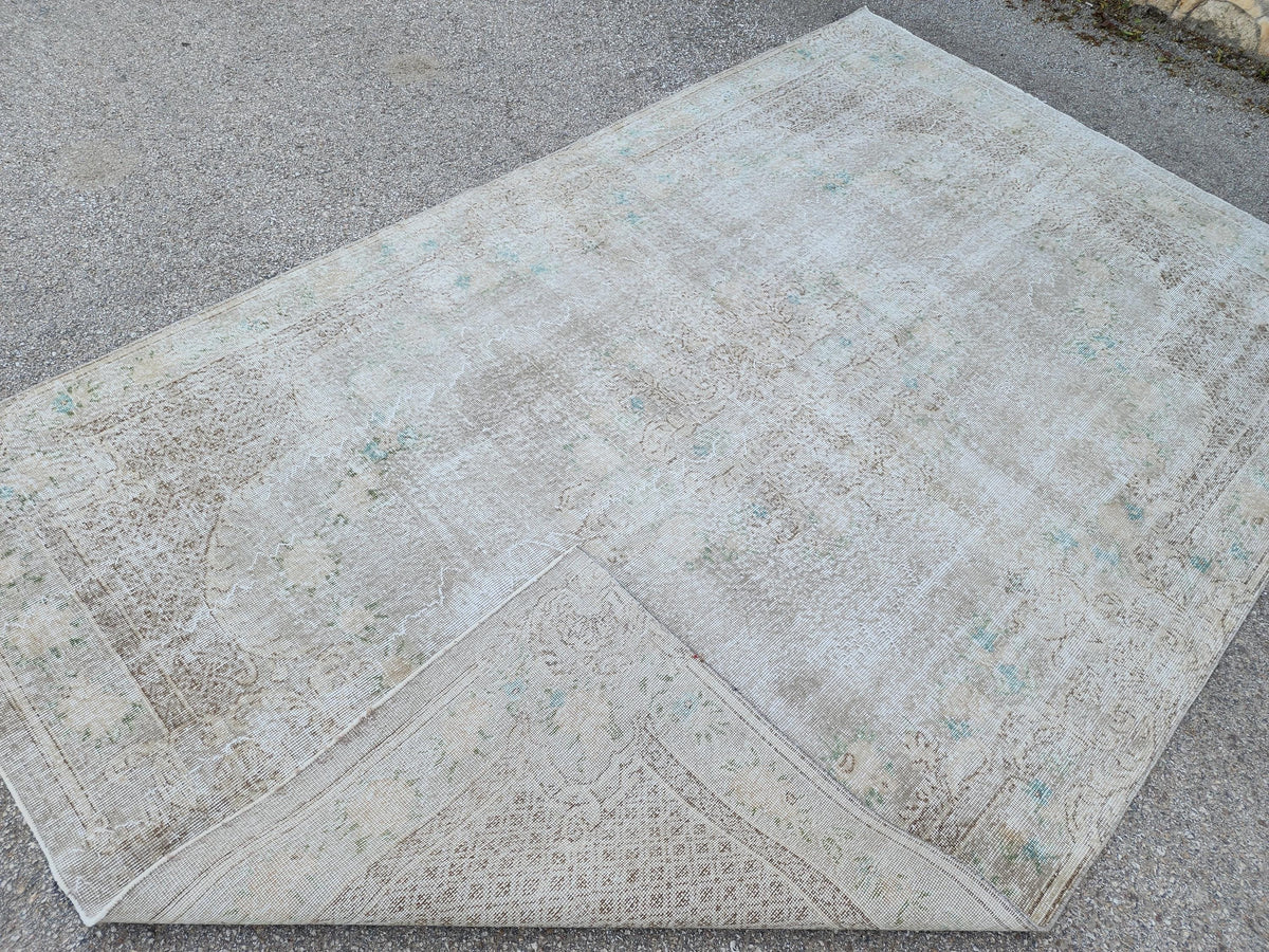 Neutral Area Rug 6x10: Hand Made Rustic Decor, Beige And Brown Turkish Carpet