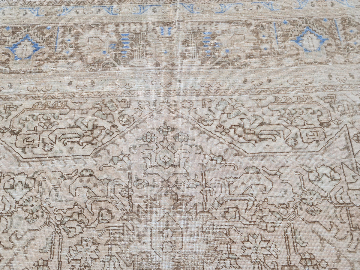 Heriz Neutral Rug 9x12, Hand Knotted Beige And Brown Wool, Living Room Rustic Decor