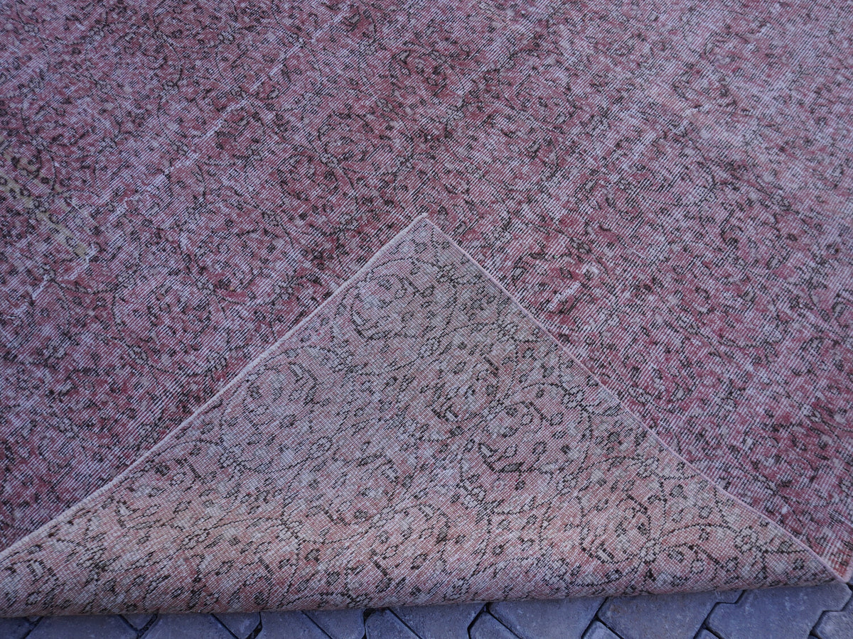 Handwoven Turkish Rug 7x10: Faded Red Wool & Cotton, Dining Room Decor