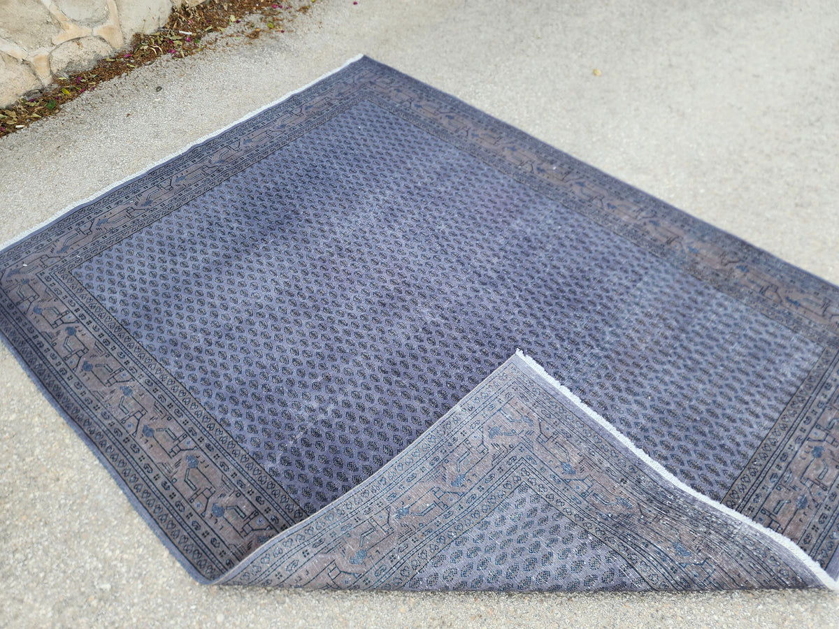 Handmade Wool Rug 6x7: Gray Rustic Boho Decor