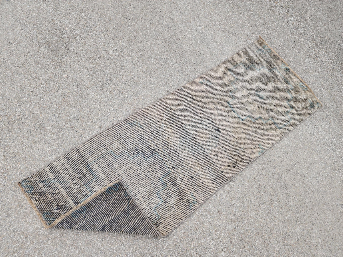 Gray Turkish Wool Runner Rug 2x6: Rustic Oriental Decor
