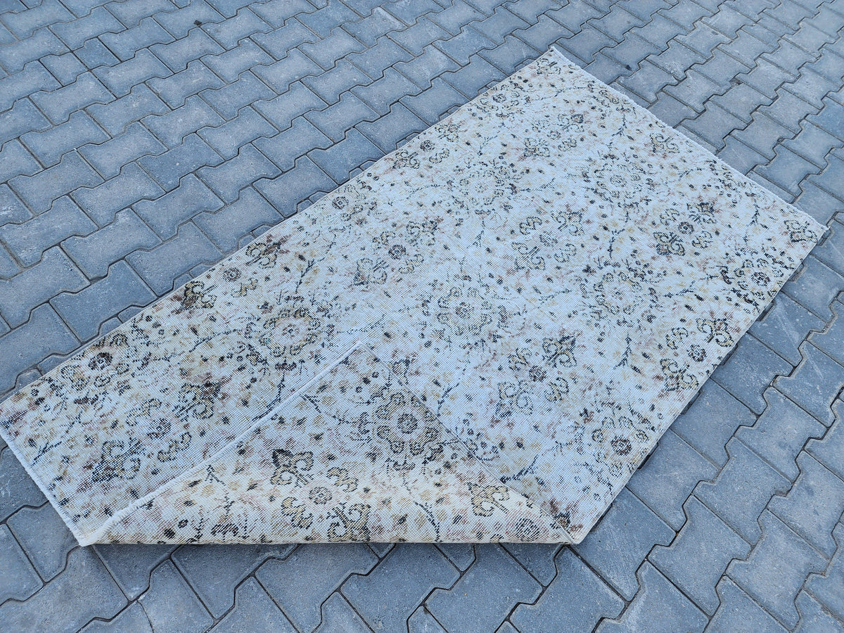 Handwoven Turkish Oushak Rug: 3x6 Neutral Wool & Cotton