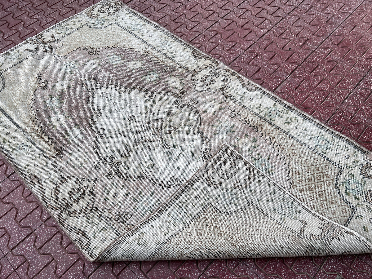Handwoven Turkish Oushak Rug 4x7: Wool & Cotton Bohemian Rug
