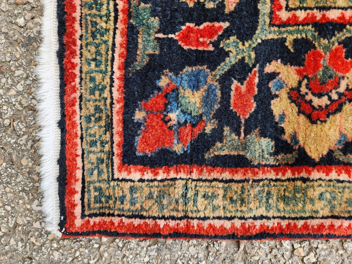 4x6 Vintage Casucacian Rug, 1980s Handmade Wool Carpet, Burgundy Navy Floral Medallion Area Rug