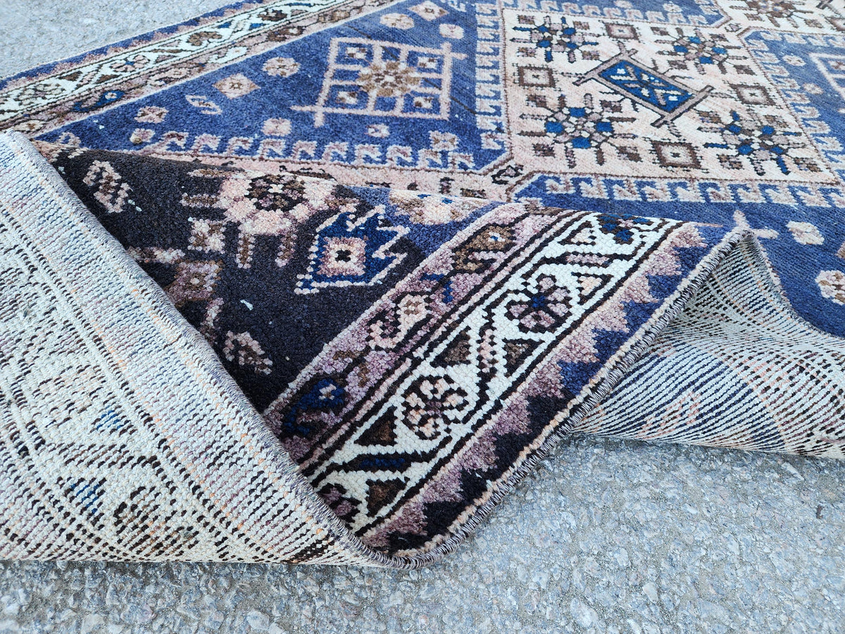 3x9 Antique Navy Blue Runner: Hand Knotted, Hallway Authentic Decor