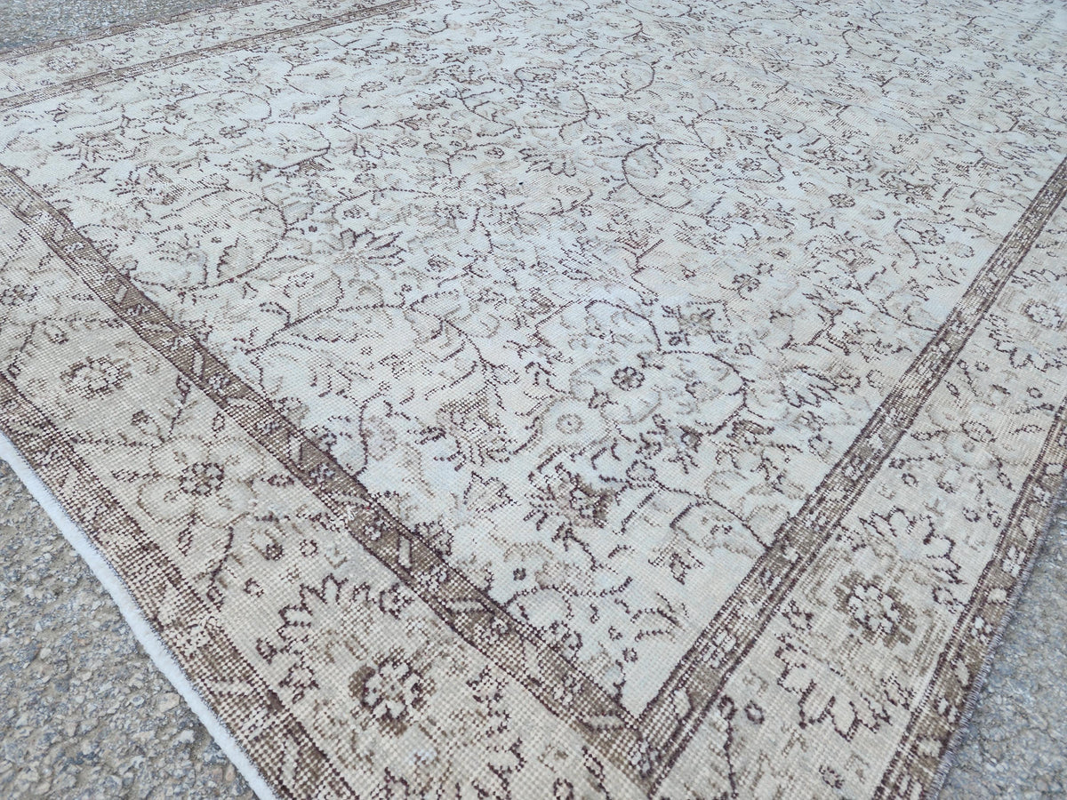 5x9 Neutral Wool Rug, Turkish Beige Hand Made, Dining Room Decor