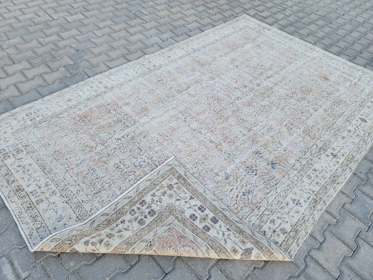 6x10 Turkish Rug, Boho Home Decor, Faded Pink Neutral Carpet