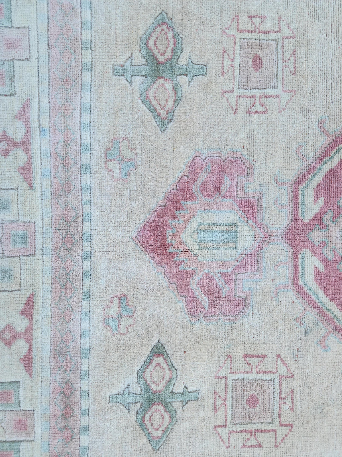 Neutral Wool Rug 6x8, Living Room Soft Design, Turkish Hand Made Vintage Carpet