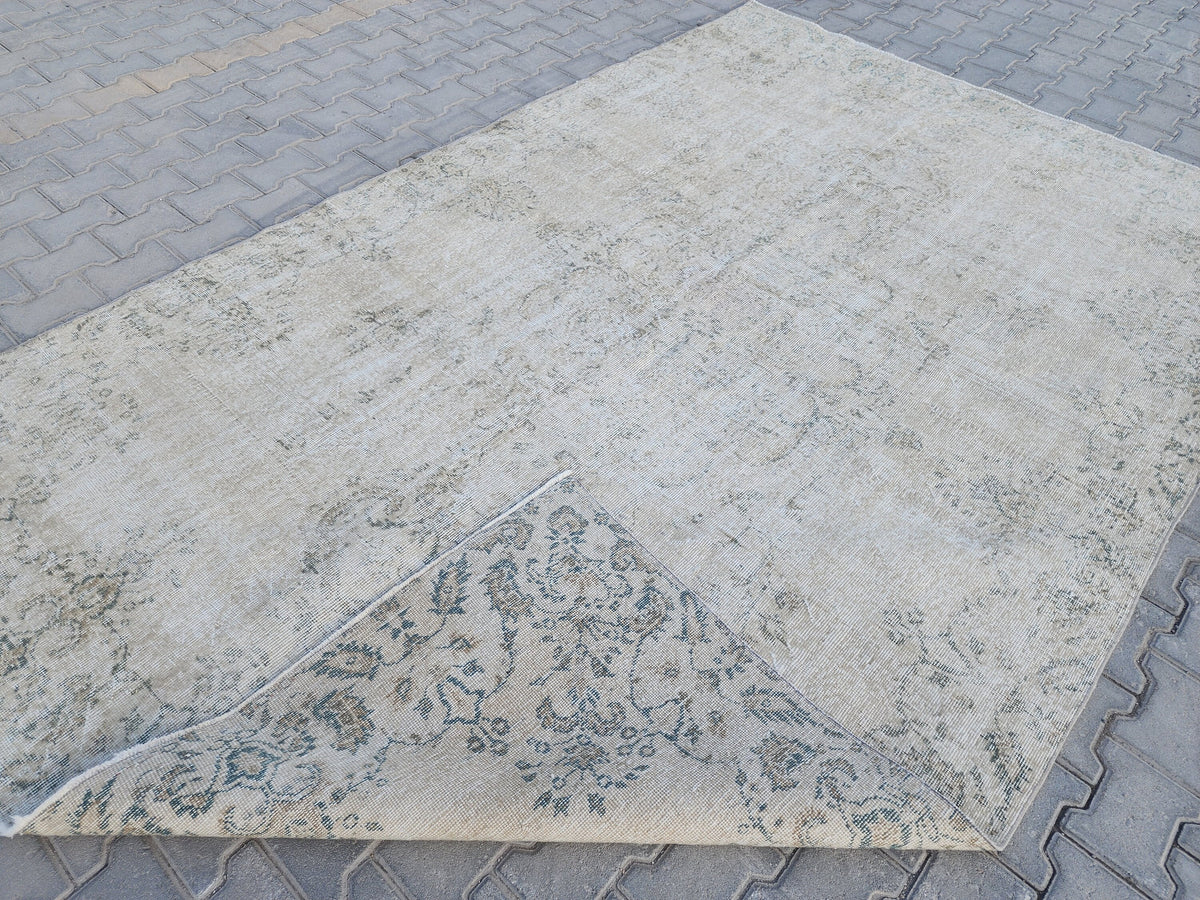 7x10 Medallion Turkish Rug, Oriental Living Room Decor, Beige and Soft Green