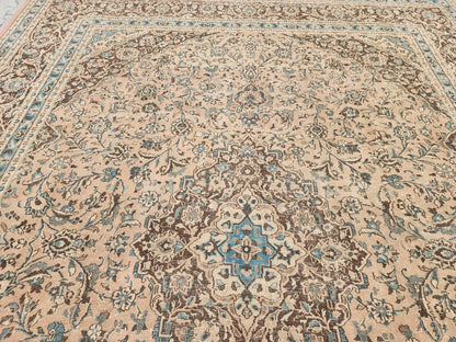 Neutral Persian Rug 9x12, Beige & Green Hand-Knotted, Neutral Living Room Decor
