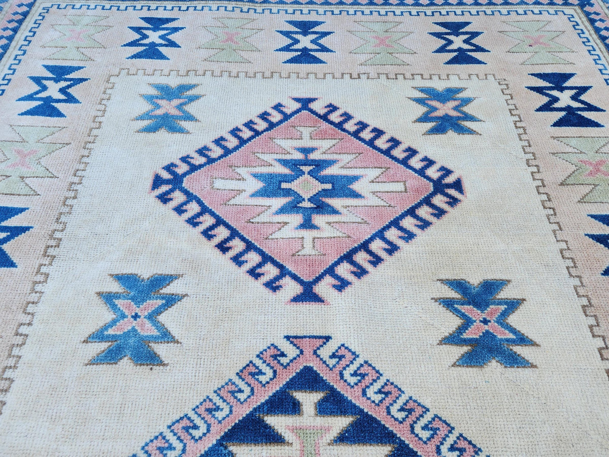 5x8 Neutral Wool Area Rug, Hand Made Turkish Area Carpet, Home Living Room Decor