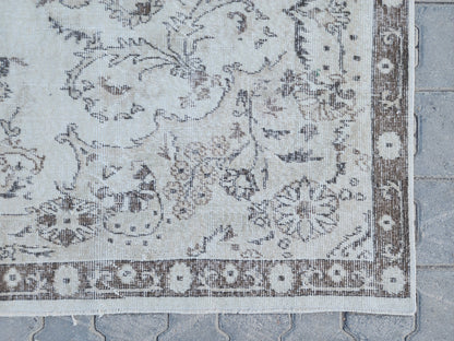 7x10 Vintage Oushak Rug: Hand-Knotted Wool, Beige Traditional Rug