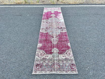 Turkish Runner Rug 2x9: Vintage Hallway Rug, Red Wool
