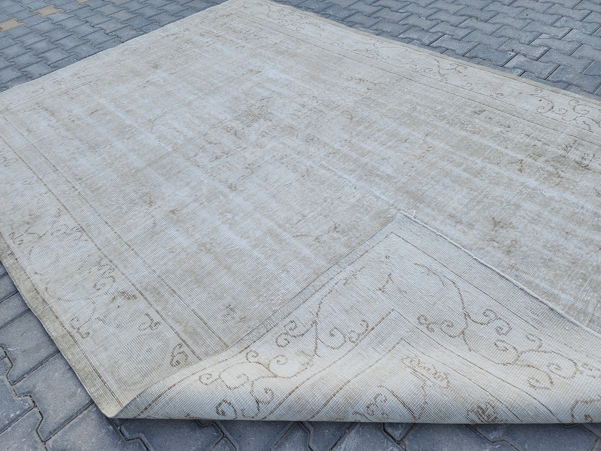 7x10 Turkish Rug, Beige Wool Hand Made, Home Interior Decor