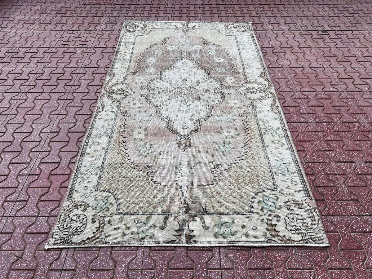 Handwoven Turkish Oushak Rug 4x7: Wool & Cotton Bohemian Rug