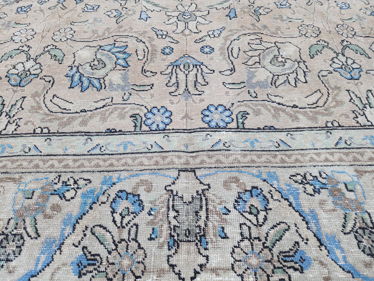 Oversized Brown Wool Oriental Rug 9x13: Hand-Knotted Farmhouse Style