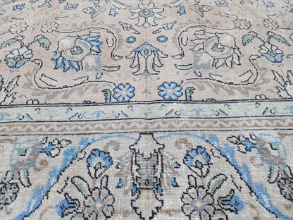 Oversized Brown Wool Oriental Rug 9x13: Hand-Knotted Farmhouse Style